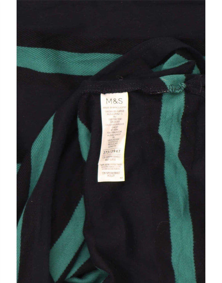 Marks & Spencer Top da uomo a maniche lunghe in cotone a righe grandi blu navy