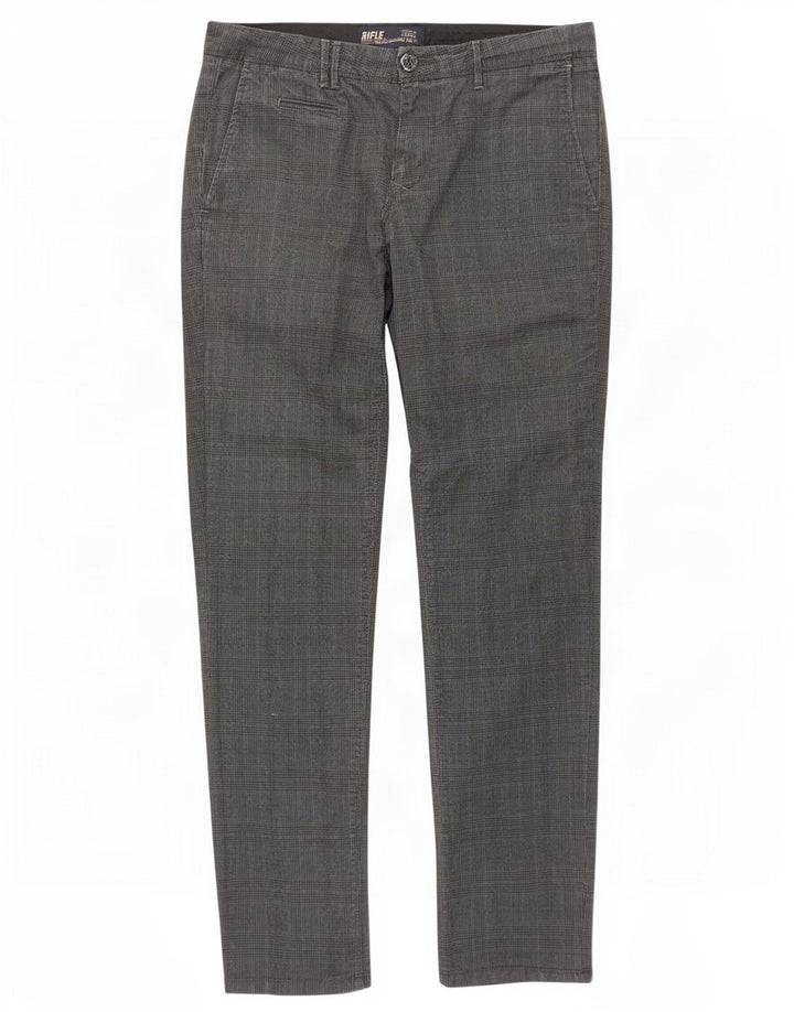 Pantaloni chino slim da uomo Rifle W30 L32 cotone pied de poule grigio