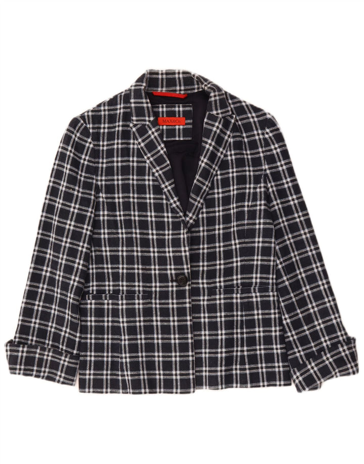 Max & Co. Giacca blazer da donna a 1 bottone UK 12 cotone medio a quadri blu navy