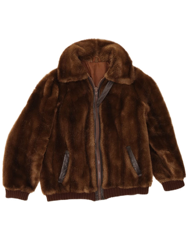 Giacca vintage da donna in pelliccia sintetica UK 14 Marrone medio