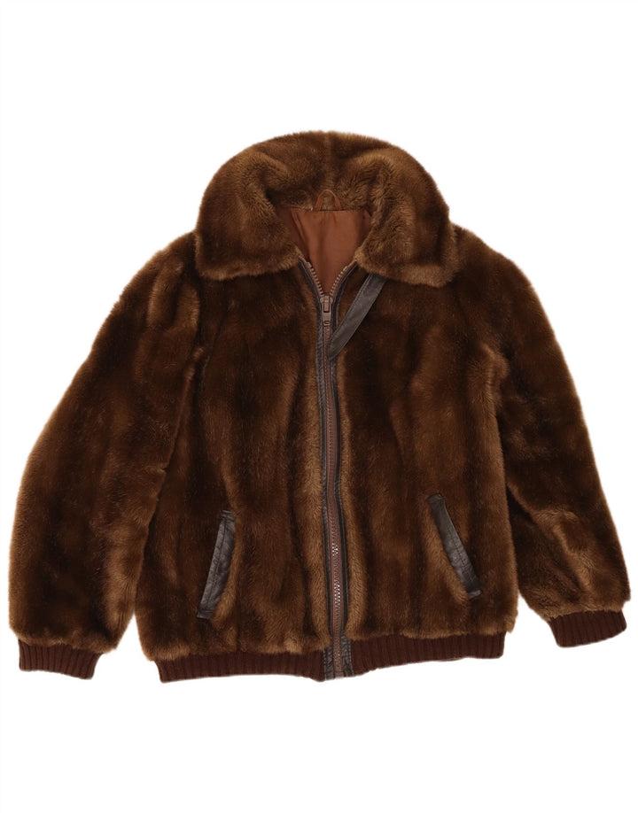 Giacca vintage da donna in pelliccia sintetica UK 14 Marrone medio