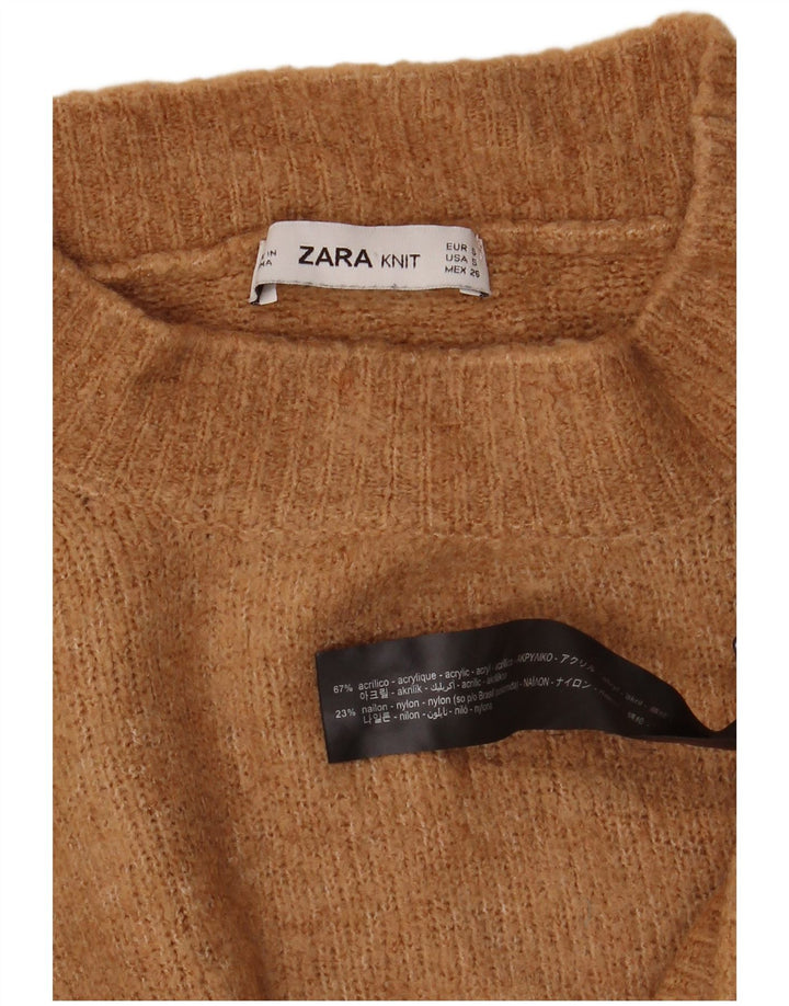 Maglione corto oversize con collo dolcevita da donna Zara UK 10 piccolo Beige