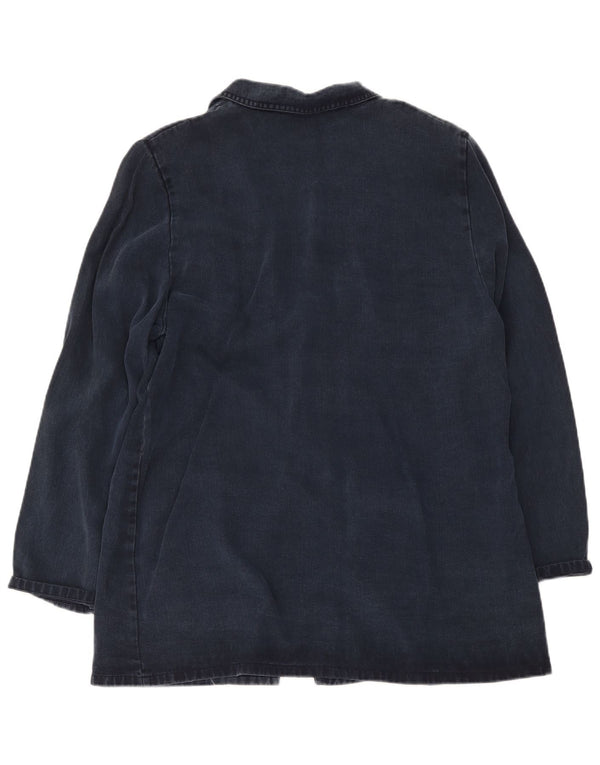 Giacca blazer lunga da donna vintage a 2 bottoni UK 20 2XL Lyocell blu navy