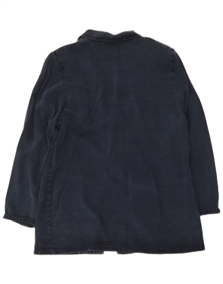 Giacca blazer lunga da donna vintage a 2 bottoni UK 20 2XL Lyocell blu navy