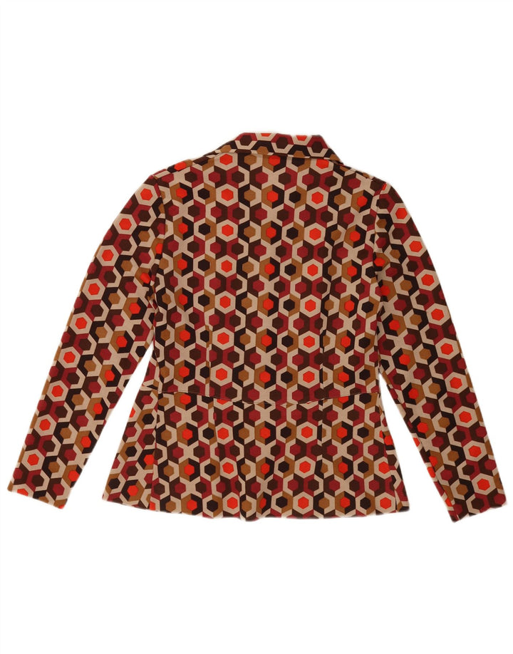 Top camicetta a maniche lunghe da donna VINTAGE UK 12 medio multicolore geometrico