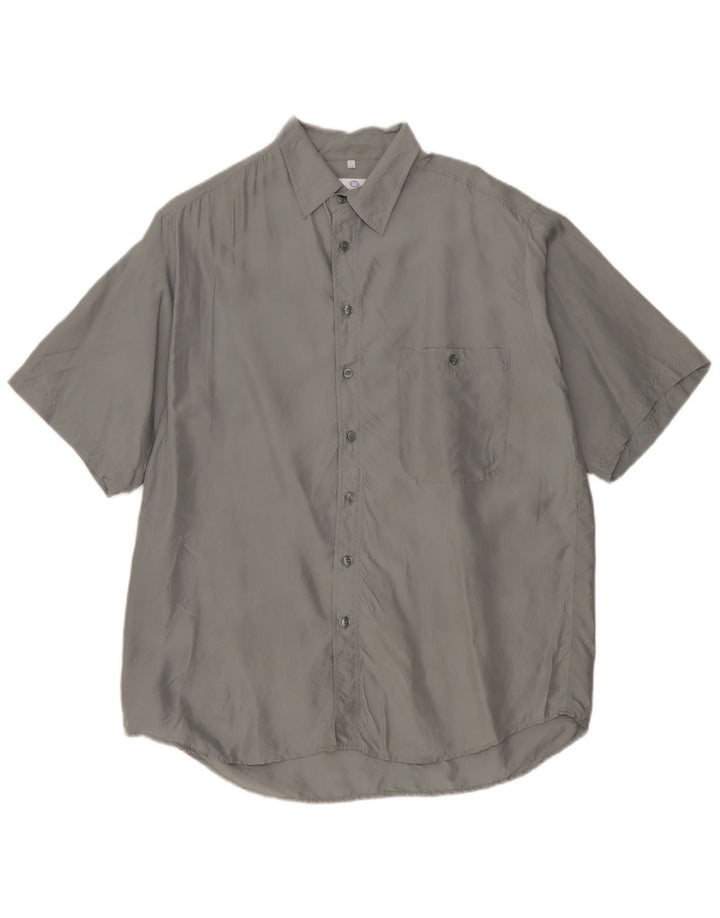 Nuova camicia a maniche corte da uomo veloce taglia 41/42 grande seta grigia
