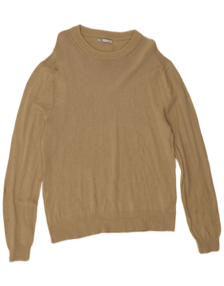 Maglione maglione girocollo da uomo Zara grande in cotone beige