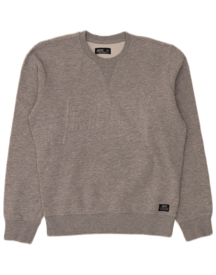 Felpa grafica da uomo Rifle, maglione piccolo in cotone chiazzato grigio