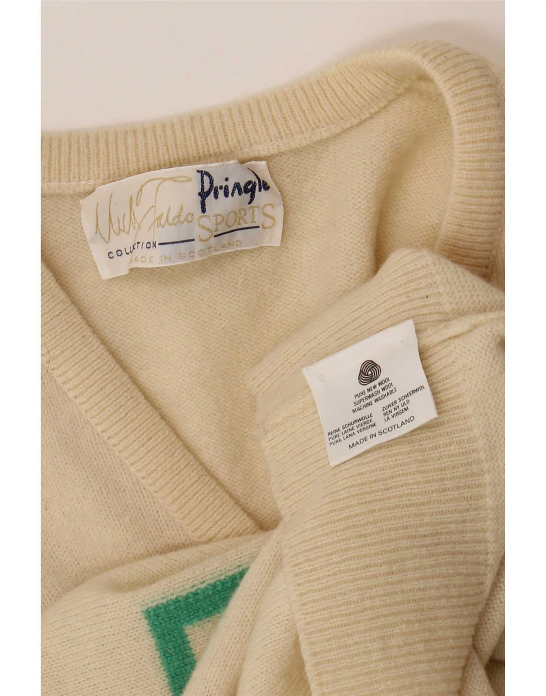 Maglione da uomo con scollo a V Pringle, grande lana vergine geometrica beige