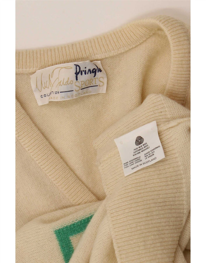 Maglione da uomo con scollo a V Pringle, grande lana vergine geometrica beige