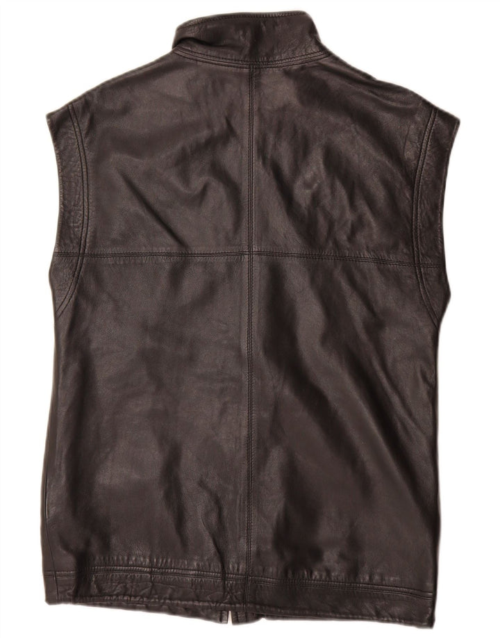 Gilet in pelle vintage da uomo UK 36 piccolo nero