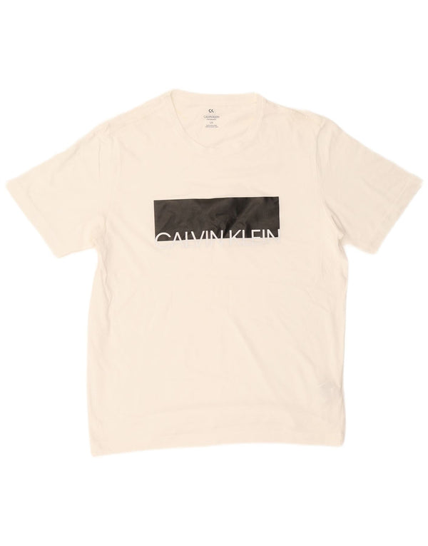 CALVIN KLEIN T-shirt grafica da uomo Top Large in cotone color block bianco