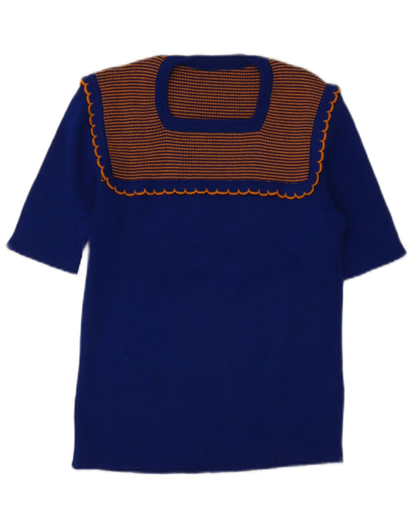 T-shirt vintage da donna Top UK 8 piccole a righe blu
