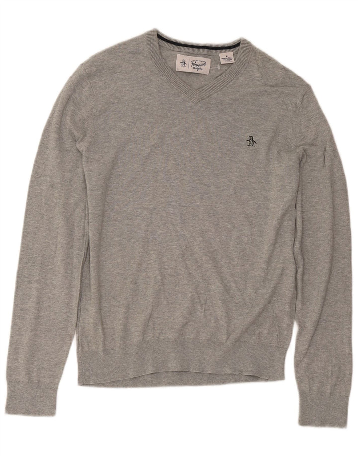 Maglione da uomo con scollo a V Penguin in cotone grigio medio