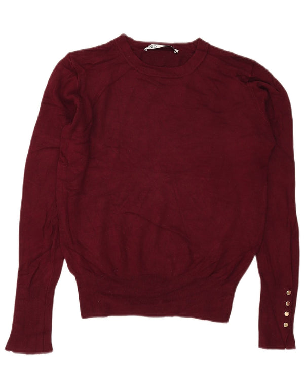 Maglione corto con scollo a barca da donna Zara UK 12 Borgogna medio
