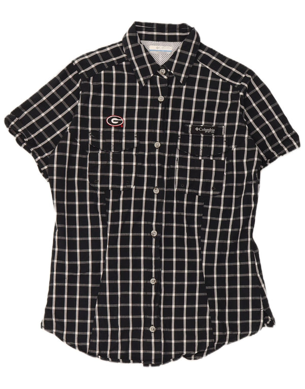 Camicia a maniche corte da donna Columbia UK 8 Small Black Plaid Cotton Sports