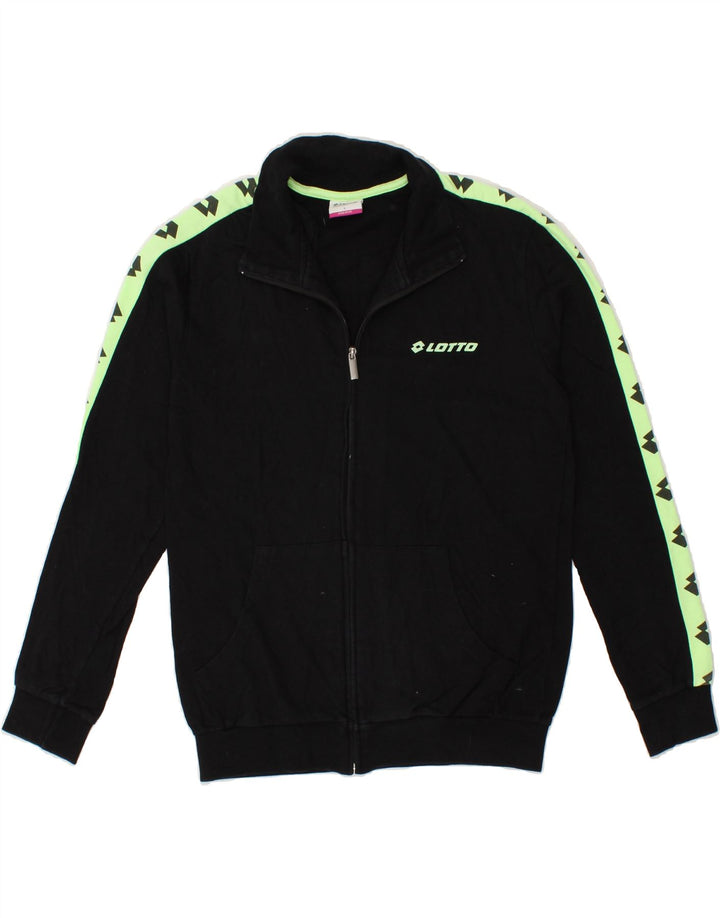 LOTTO Womens Graphic Tracksuit Top Jacket UK 16 Large Black Cotton Vintage Lotto and Second-Hand Lotto from Messina Hembry 
