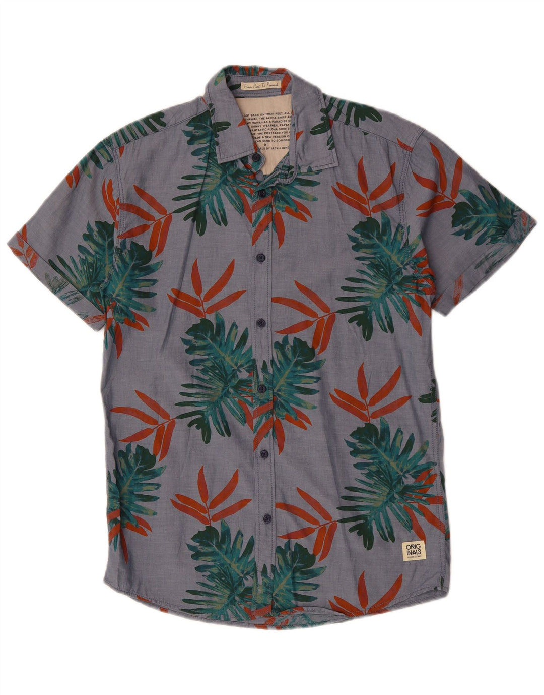 JACK & JONES Camicia da uomo a maniche corte in cotone floreale grigio medio