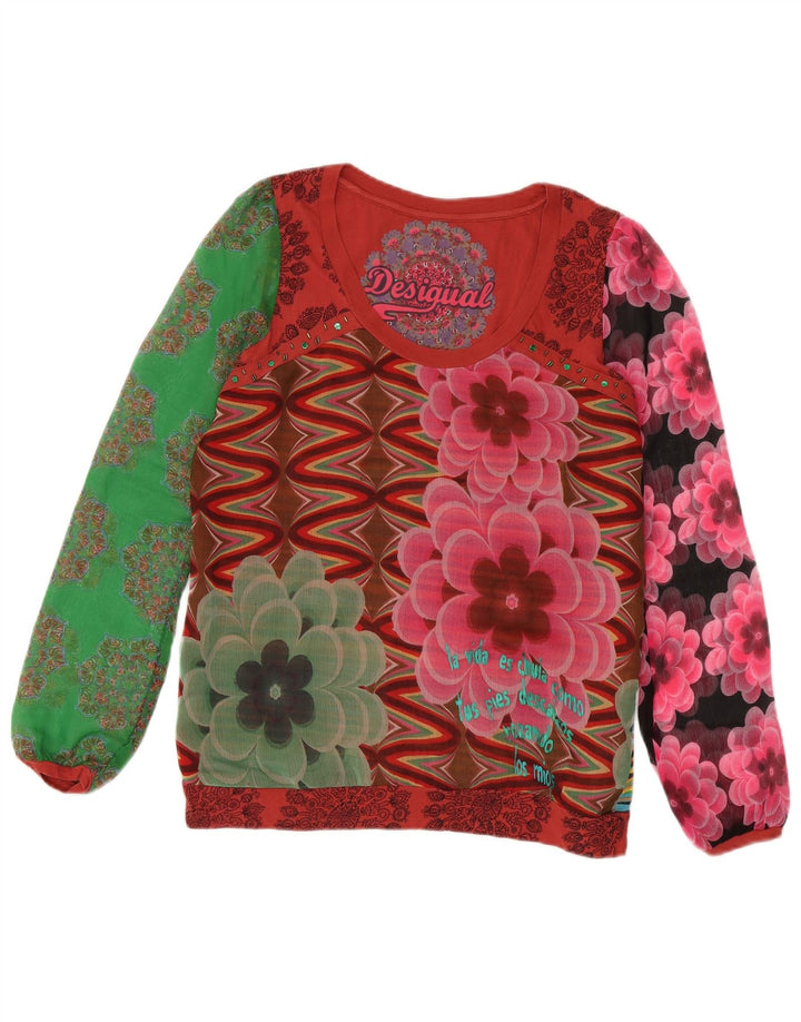 Desigual Womens Graphic Top manica lunga UK 16 grande floreale multicolore