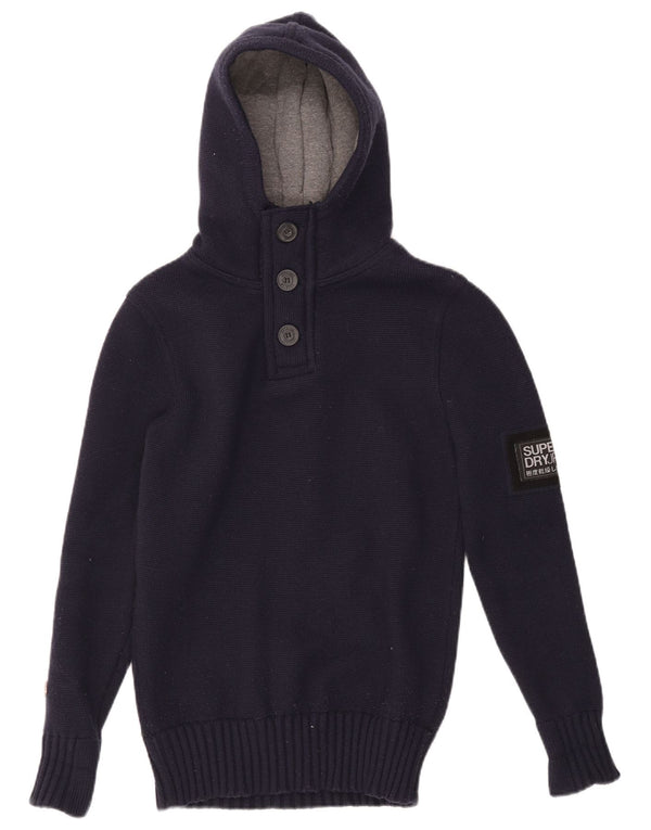 Maglione da uomo Superdry con cappuccio grafico e collo a bottoni piccolo blu navy