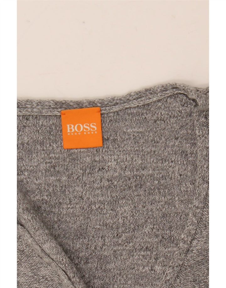 Maglione maglione da uomo con scollo a V Hugo Boss XL in cotone grigio