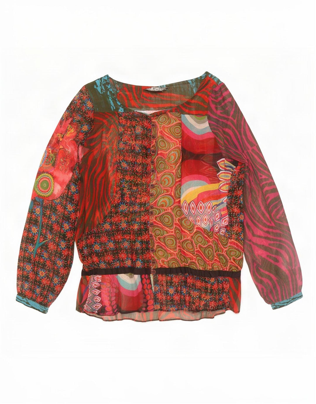 Desigual Camicetta a maniche lunghe da donna Top EU 40 Patchwork medio multicolore
