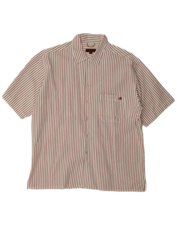 Camicia vintage da uomo a maniche corte XL in cotone gessato bianco
