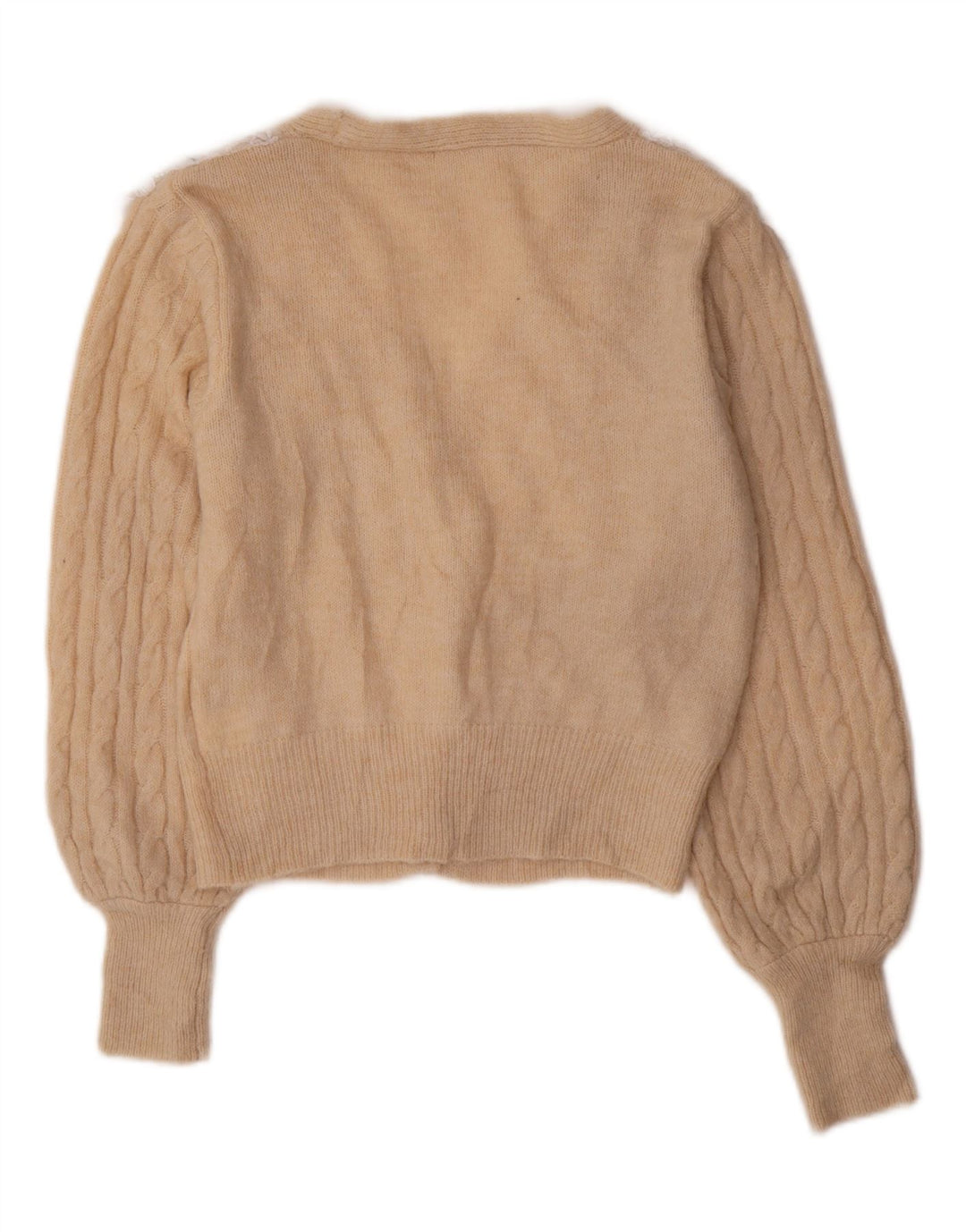 VINTAGE Womens Cardigan Sweater UK 12 Medium Beige Floral Polyester