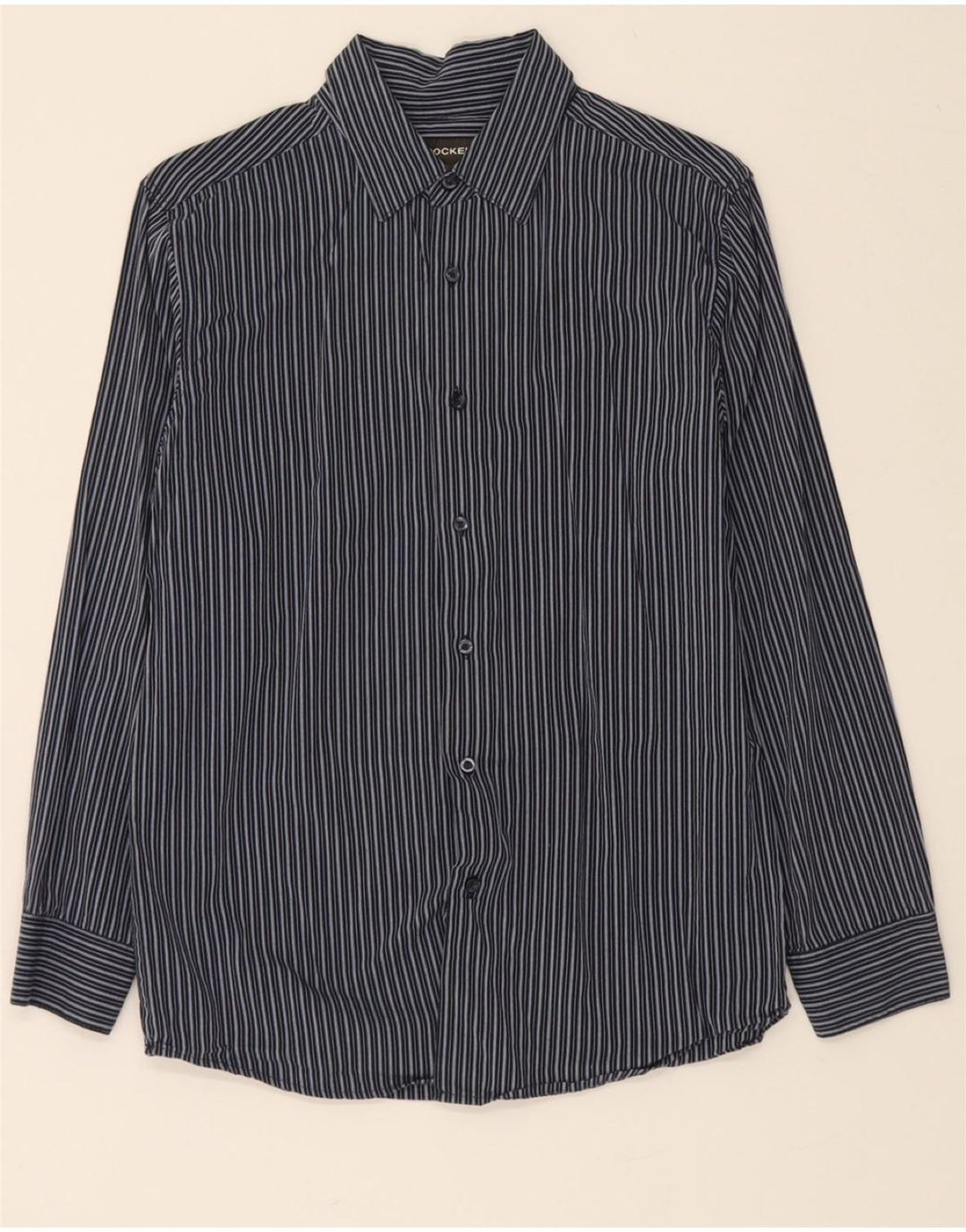 DOCKERS Boys Shirt 14-15 Years Large Navy Blue Striped Cotton Vintage Dockers and Second-Hand Dockers from Messina Hembry 
