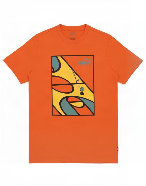 T-shirt grafica da uomo Puma Top Small in cotone arancione