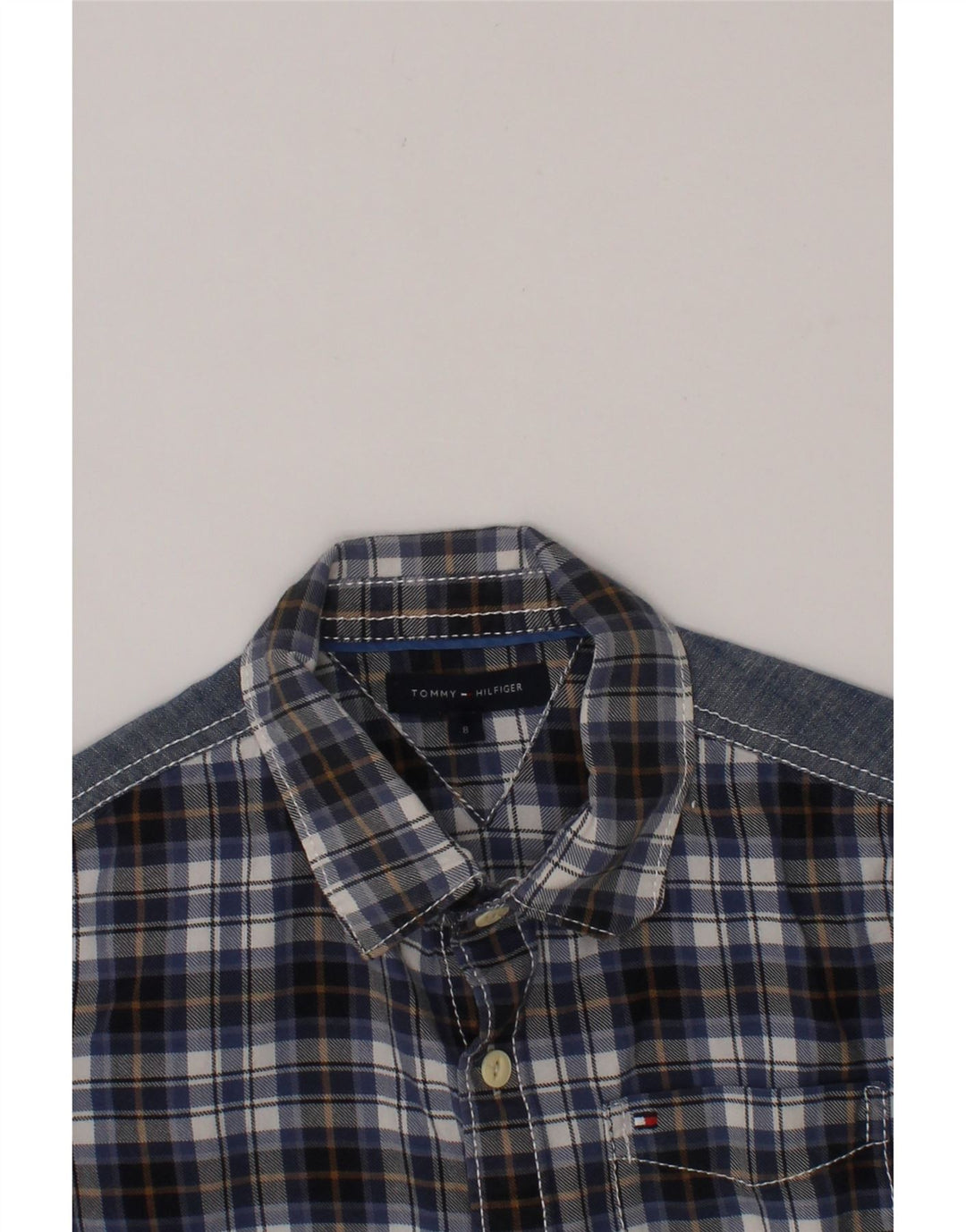 TOMMY HILFIGER Boys Flannel Shirt 7-8 Years Blue Check Cotton Vintage Tommy Hilfiger and Second-Hand Tommy Hilfiger from Messina Hembry 