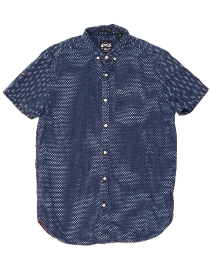 Camicia a maniche corte da uomo Superdry in cotone maculato blu medio