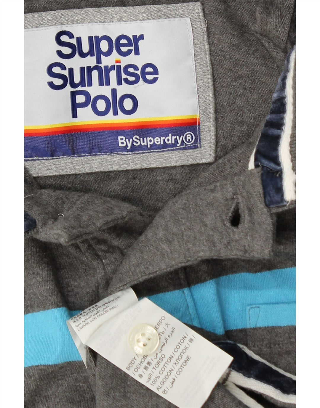 Polo grafica da uomo SUPERDRY in cotone a righe grandi grigie