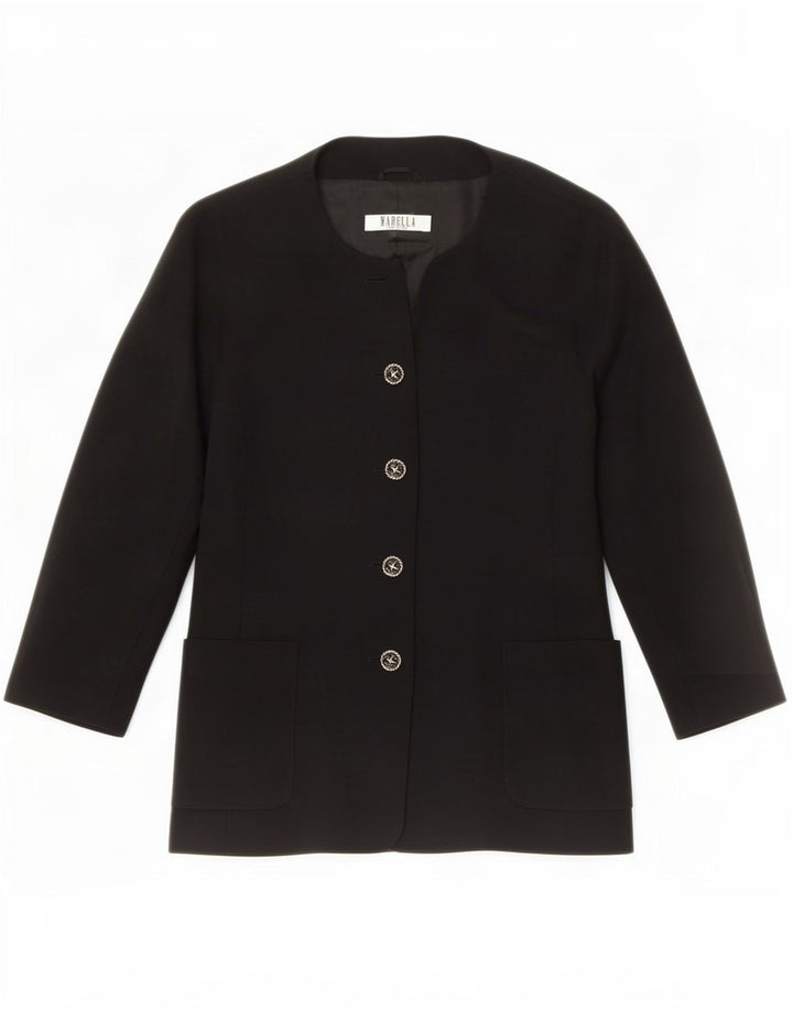 Giacca blazer da donna a 4 bottoni Marella UK 12 media nera in lana vergine