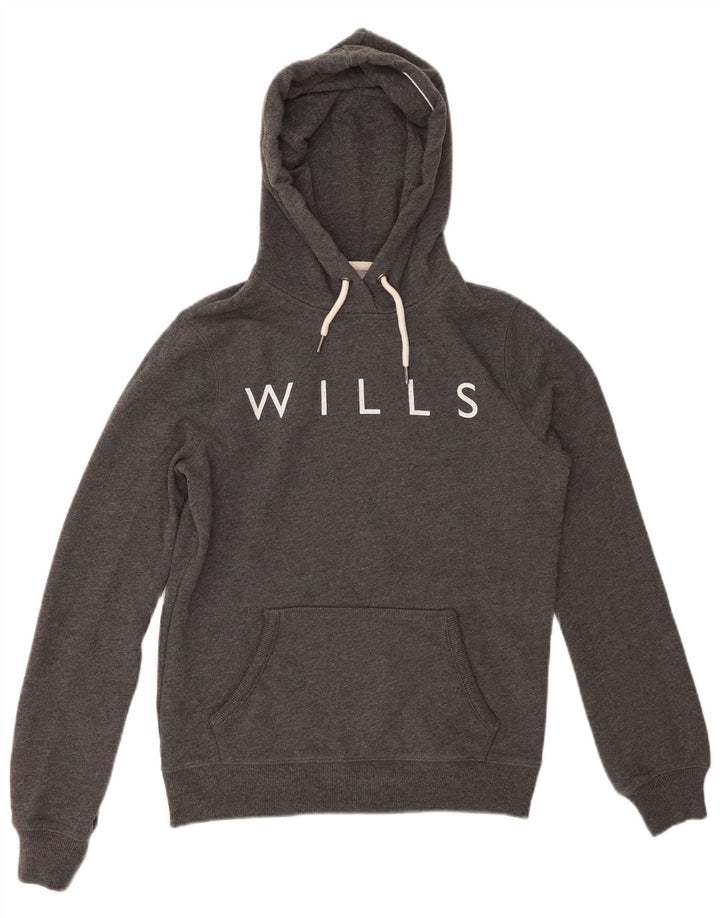 JACK WILLS Maglione con cappuccio oversize con grafica da donna UK 8 piccolo cotone grigio
