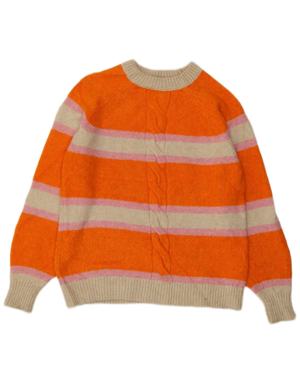 Maglione maglione girocollo da donna Marks & Spencer UK 10 piccolo a righe arancioni