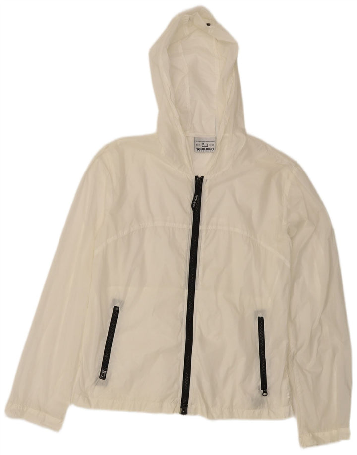 Giacca antipioggia con cappuccio da donna Woolrich UK 14 nylon bianco medio