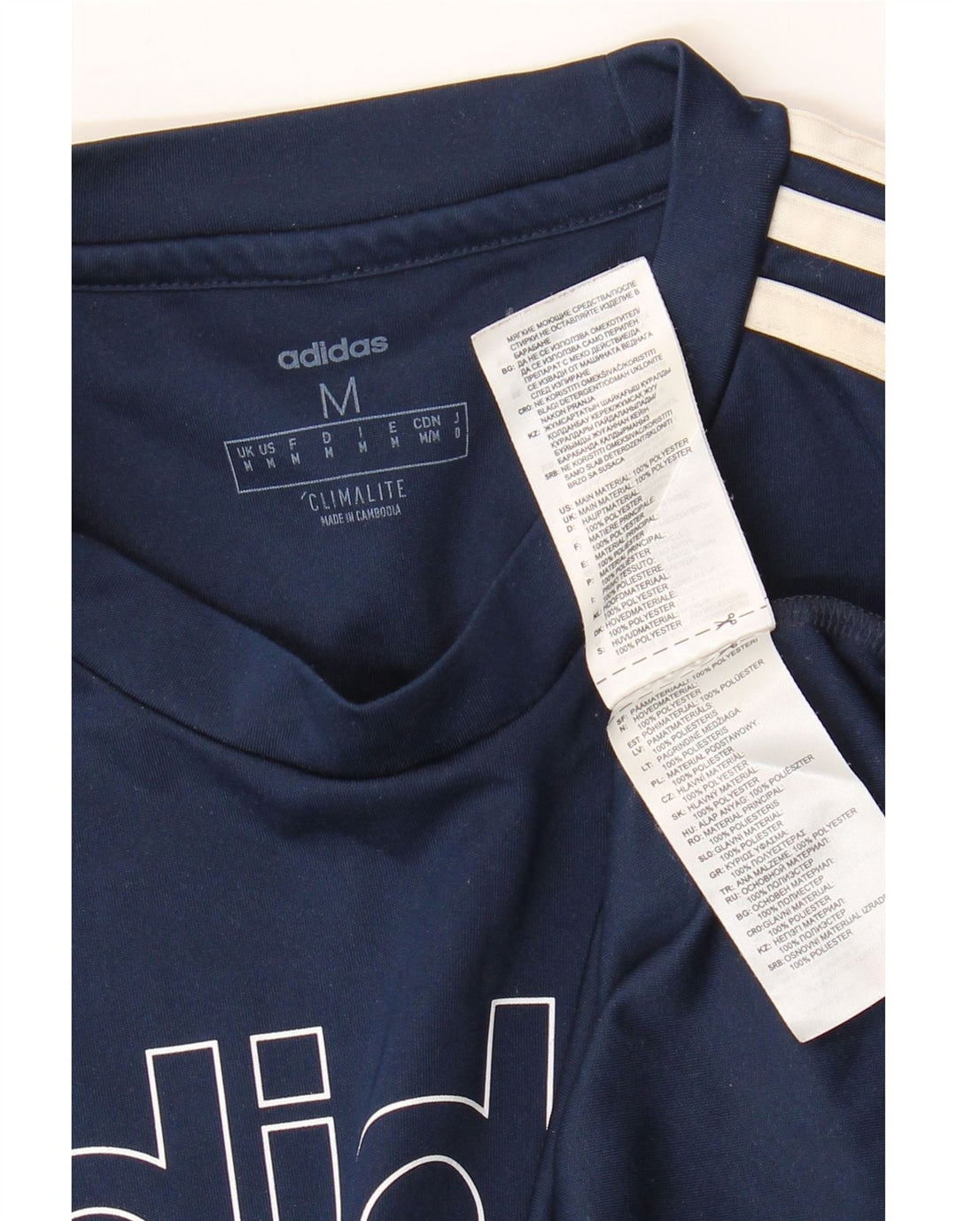T-shirt grafica da uomo Adidas Top medio in poliestere blu navy