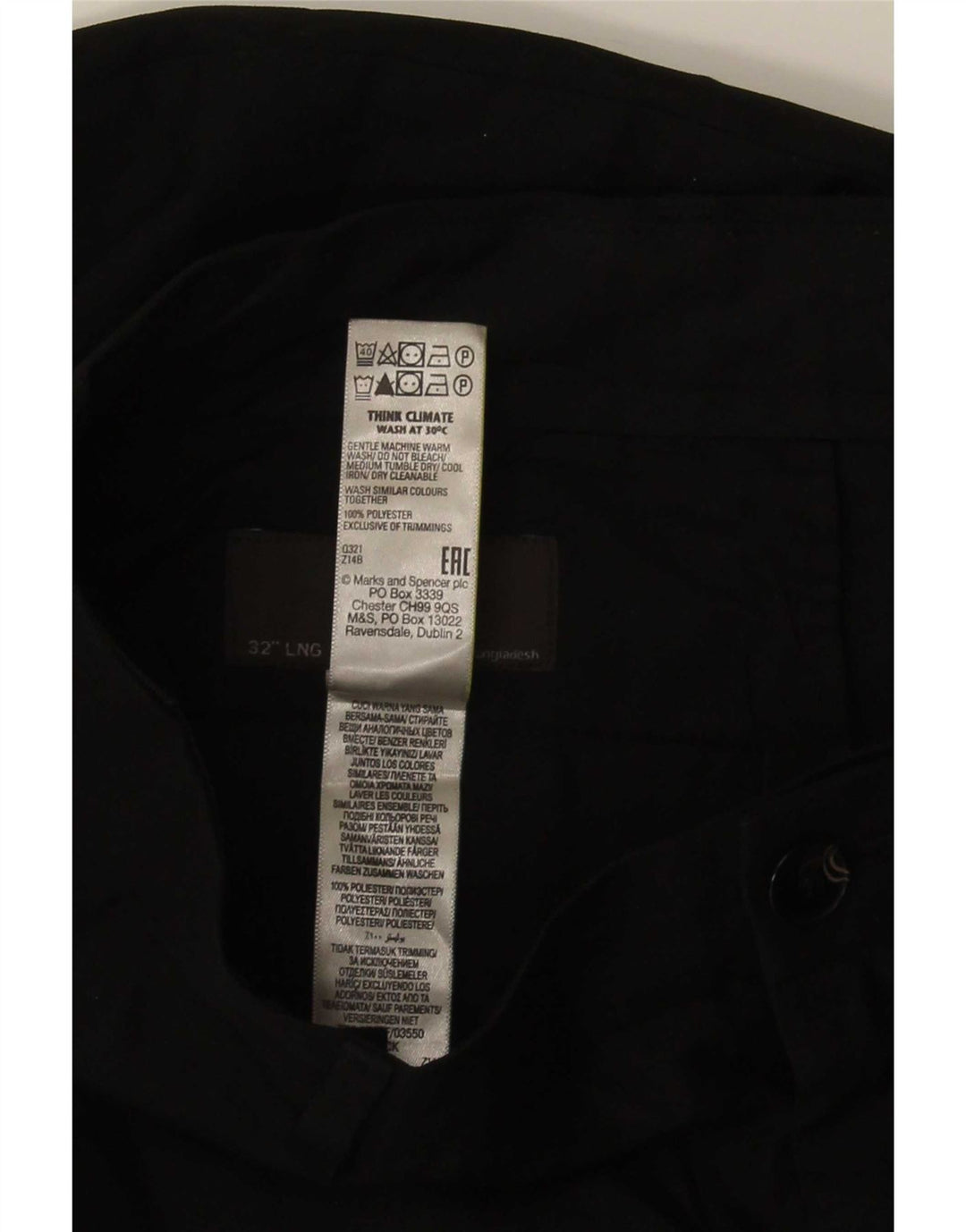 Pantaloni chino slim da uomo Marks & Spencer W32 L33 poliestere nero