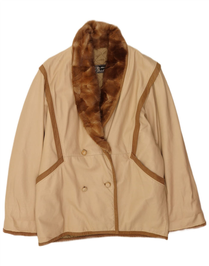 Cappotto doppiopetto vintage da donna UK 16 grande beige