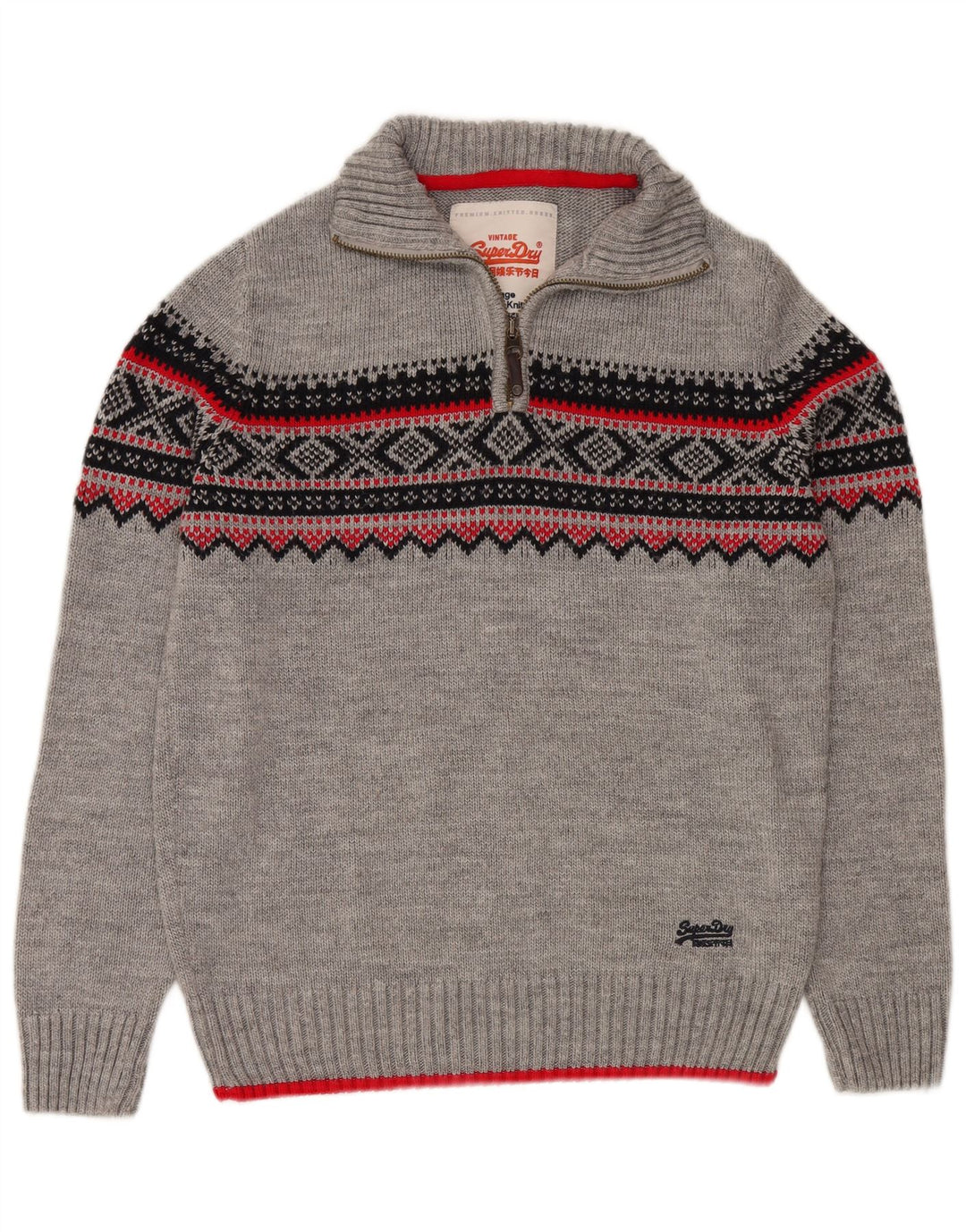 Maglione da uomo con collo con zip Superdry 2XL Acrilico Fair Isle grigio