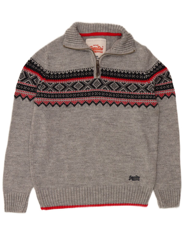 Maglione da uomo con collo con zip Superdry 2XL Acrilico Fair Isle grigio