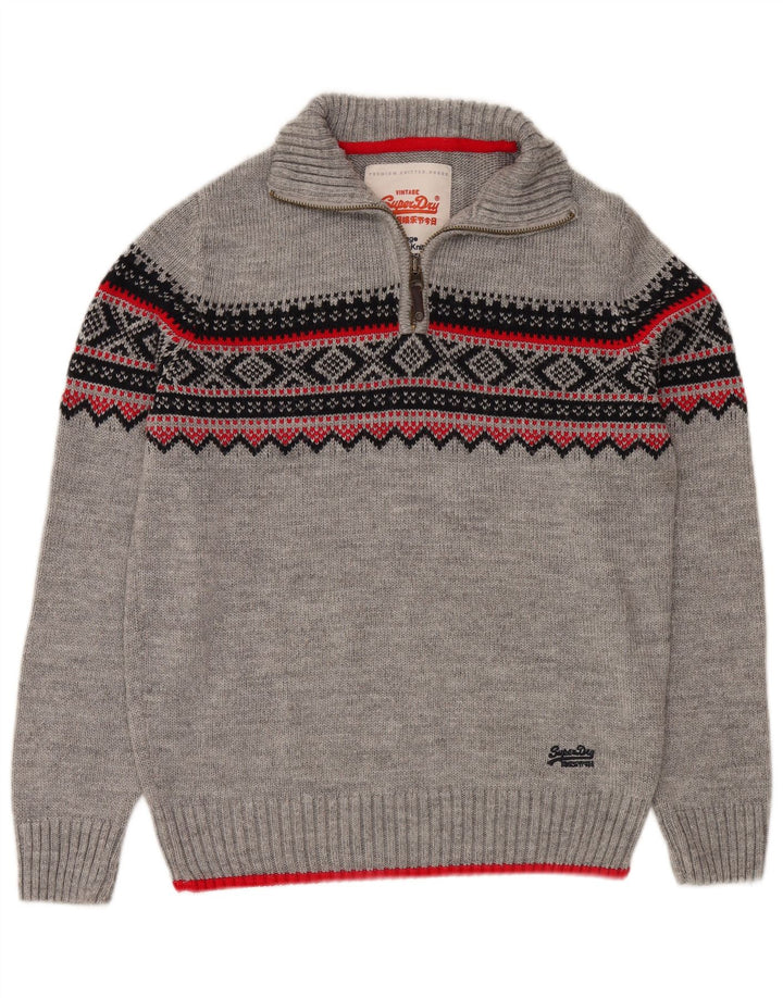 Maglione da uomo con collo con zip Superdry 2XL Acrilico Fair Isle grigio