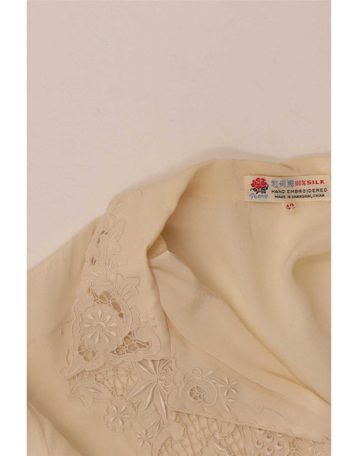 Camicetta vintage da donna a maniche corte IT 42 Seta bianco sporco medio
