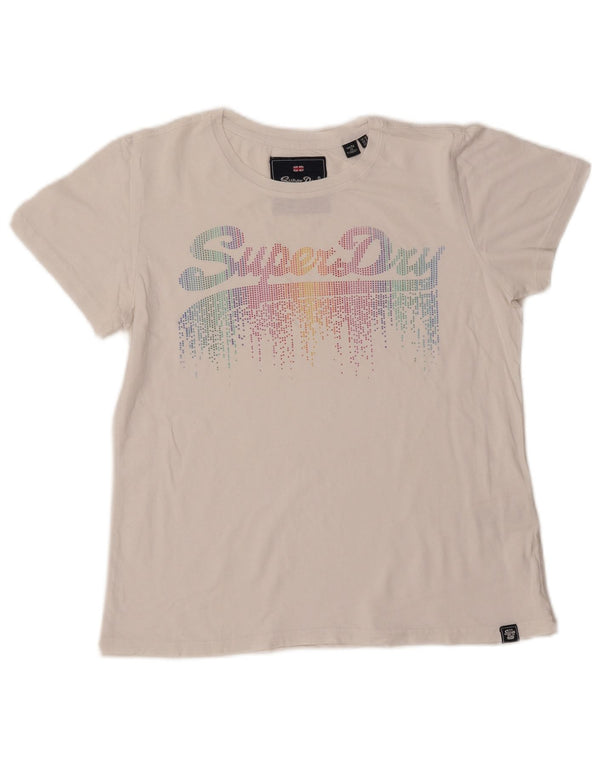T-shirt grafica da donna SUPERDRY Top UK 12 cotone bianco medio