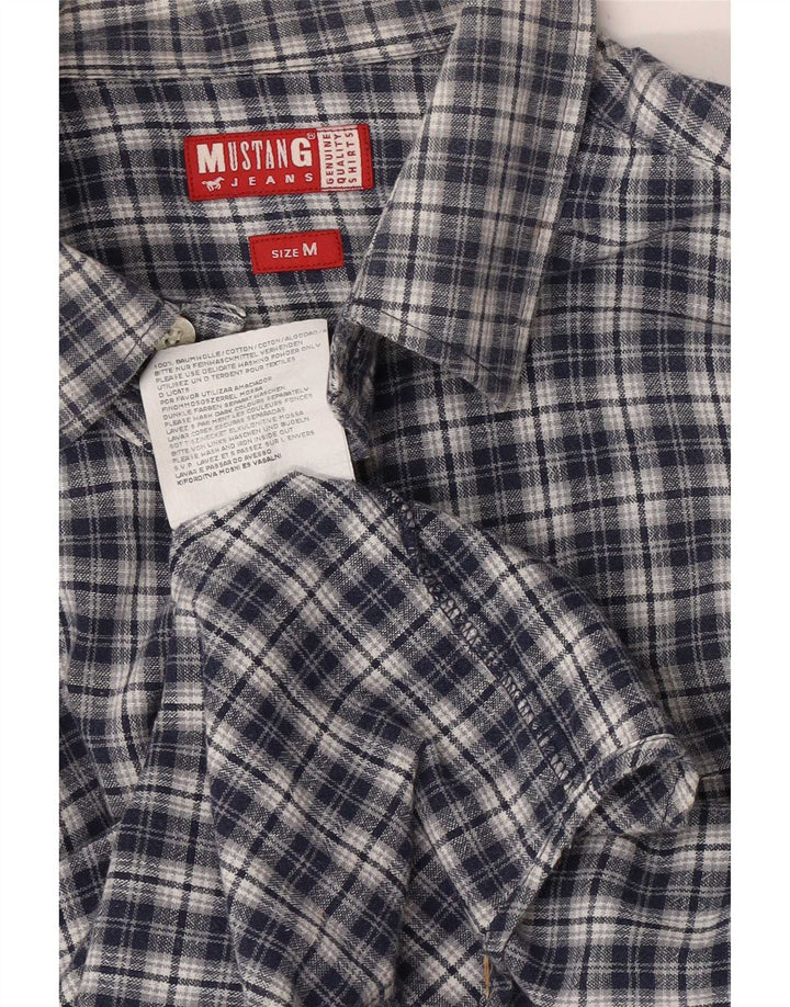 Camicia a maniche corte da uomo Mustang in cotone a quadri blu navy medio