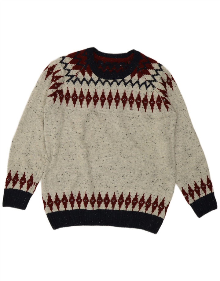 Maglione da uomo con scollo a barca Alcott, lana Fair Isle grigia grande