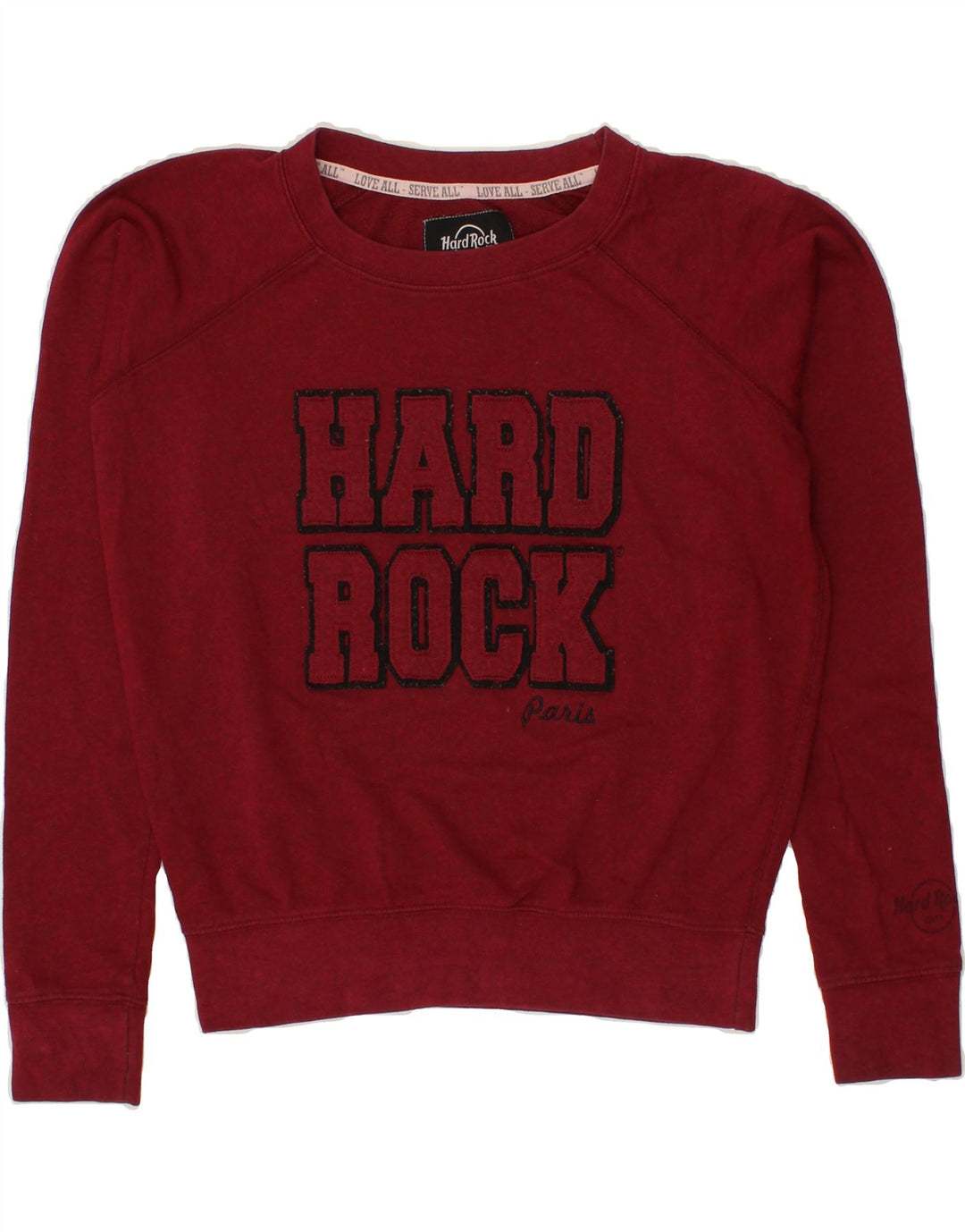 HARD ROCK Womens Paris Graphic Sweatshirt Jumper UK 14 Medium Maroon Vintage Hard Rock and Second-Hand Hard Rock from Messina Hembry 
