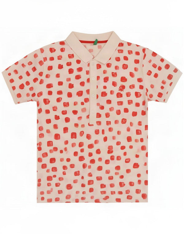Polo da donna Benetton con collo a bottoni UK 18 XL Cotone maculato bianco