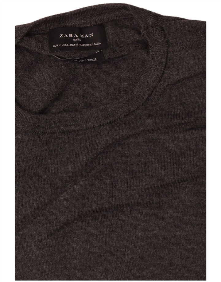 Maglione maglione girocollo da uomo Zara grande in lana grigia